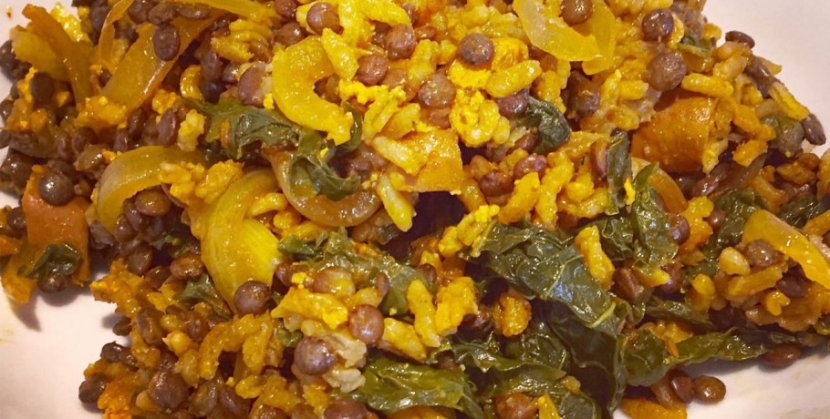 Riz aux lentilles et chou kale